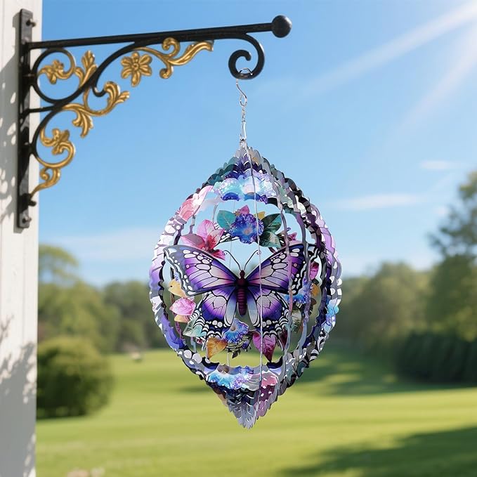 Wind Spinners Outdoor Butterfly, Birthday Gifts for Women Mom, Hanging Wind Sculptures Wind Spinners, 10 inch 3D Wind Spinner for Garden Decor, Patio, Yard