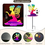 Rainbow Solar Fairy Garden Stake - 21" Iridescent Metal Fairy Silhouette with Warm LED Lantern, Waterproof Outdoor Decorative Light for Path, Yard, Flower Pot - Unique Gardening Gifts for Women/Mom