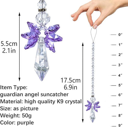 Rainbow Guardian Angel Crystal Suncatcher as Home/Car Decoration & Porch Decor & Hangings Crystal Glass Ornament for Mom (Purple)