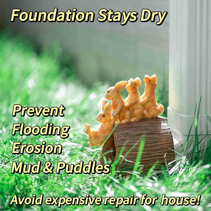 Rain Gutter Downspout Extension, Rabbit Garden Statue Splash Block for 3''x4'' French Drain Pipe, Resin Diverter Extender Guards, Water Catcher Adapter Flexible Drainage, Yard Decoration for Summer.