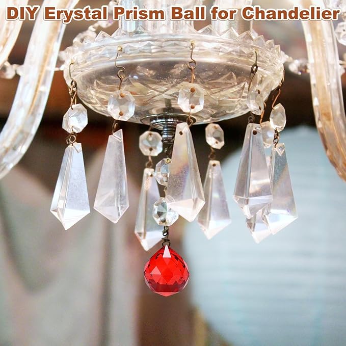 M METERXITY 20-Pack Crystal Ball Prisms, 24mm/0.94 Inch Chandelier Pendant Maker Hanging Crystals Chandelier Prisms for Home/Windows/Garden/DIY Decoration[Bright Red]