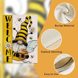 Welcome Spring Summer Bumble Bee Gnome Decorative House Flag, Honeycomb Daisy Flower Spring Garden Yard Outside Decorations, Farmhouse Outdoor Large Home Decor Double Sided 28 x 40