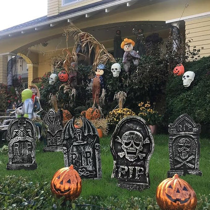 WODMAZ Halloween Foam RIP Graveyard Tombstones (5 Pack), Headstone Yard Decorations with 10 Metal Stakes, Halloween Tombstone Decorations for Lawn Yard Garden Outdoor Indoor Decor