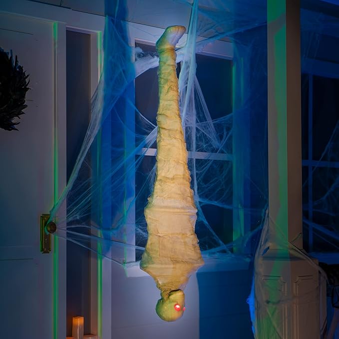 JOYIN 47" Halloween Decorations Hanging Cocoon Corpse, Halloween Indoor Decor, Light Up Corpses Skeleton, Scary Outdoor Decoration, Dead Body Prop for Haunted House Yard Outside Decor