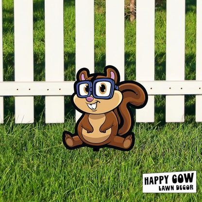 Garden Outdoor Small Metal Art 7"x 6" Weather Resistant Lawn Ornaments Sturdy Stakes Yard Sign Decoration for Patio (Chipmunk with Glasses)