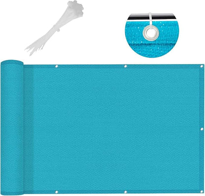 LOVE STORY 3'x10' Turquoise Blue Balcony Screen Privacy Fence Cover -Mesh Privacy Screen UV Protection Weather-Resistant 3 FT Height Shield for Deck, Patio, Backyard, Outdoor Pool, Porch, Railing