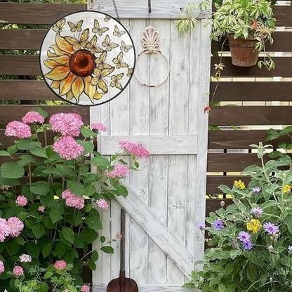Sunflower Suncatcher Butterfly Stained Glass Suncatchers 7.87 Inch Stained Glass Ornament for Home Decor Indoor Wall Art for Mother Women Friends