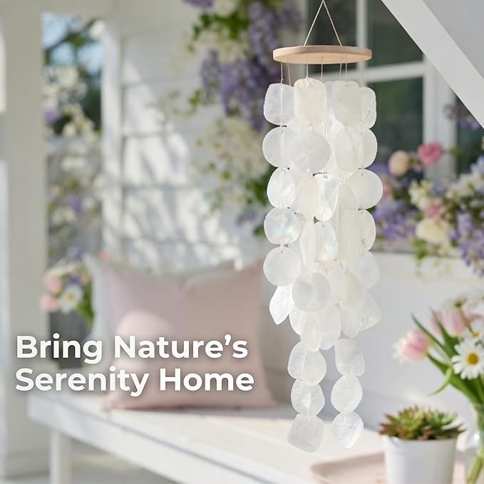 Solange & Frances Natural Capiz Shells Wind Chimes for Outside. Spring Decor Wind Chimes Patio Decor. Unique Gift Ideas for Mom, Birthday Gifts for Women