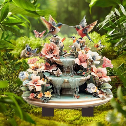 Hummingbird Flowing Water Garden Stake Decor, Butterfly Acrylic 2D Garden Decoration,Sculptures Ornament Garden Accessories for Outdoor Indoor Yard Lawn Pot Plants (Style A)