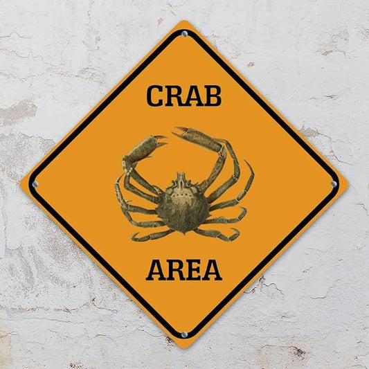 Warning Crab Area Metal Tin Sign Ocean Animal Caution Crossing Xing Street Sign Yellow Diamond Shape Funny Metal Sign For Indoor Outdoor Highway12x12in