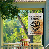 Grandpa's Garage Garden Flag, Double Sided Farmhouse Outdoor Lawn Decor Yard Flags Gifts for Grandpa, Vintage Garage Wall Decor Garage Signs Gifts for Dad Woodworking Cabinet Maker Mechanic