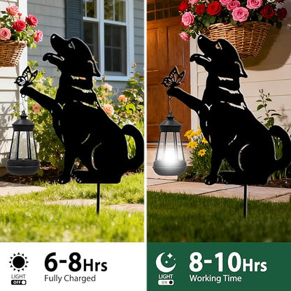 Black Dog Christmas Decorations Outdoor - Solar Lights Outdoor Garden Decor Stake with Butterfly Decorative Metal Housewarming Ornament for Yard Pathway Lawn Patio – Unique Gift Ideas for Christmas