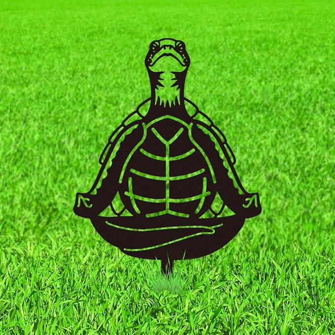 WADORN Meditation Turtle Metal Decorative Garden Stakes, Black Sea Turtle Meditating Outdoor Statues Silhouette Turtles Yoga Lover Gifts Stakes Ornaments for Yard Art Garden Patio Backyard Lawn Decor