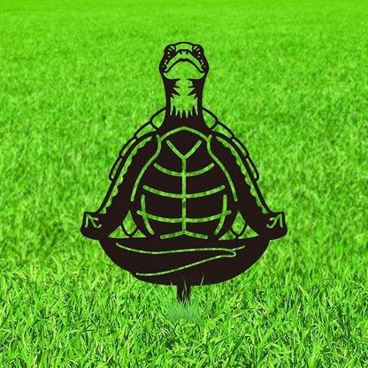 WADORN Meditation Turtle Metal Decorative Garden Stakes, Black Sea Turtle Meditating Outdoor Statues Silhouette Turtles Yoga Lover Gifts Stakes Ornaments for Yard Art Garden Patio Backyard Lawn Decor