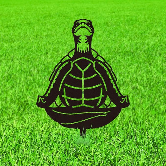 WADORN Meditation Turtle Metal Decorative Garden Stakes, Black Sea Turtle Meditating Outdoor Statues Silhouette Turtles Yoga Lover Gifts Stakes Ornaments for Yard Art Garden Patio Backyard Lawn Decor