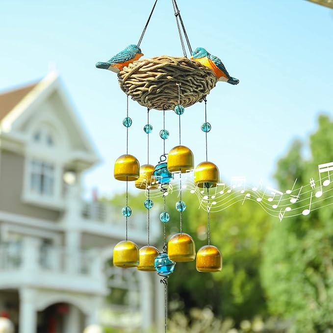 Taman Blue Bird Wind Chime - 27.5" Wind Bell Valentine's Day Gift for Outside Indoor Resin Decorative Metal Bronze Mobile Wind Chime Memorial Sympathy Gift for Home, Outdoor, Yard, Patio,Garden Decor