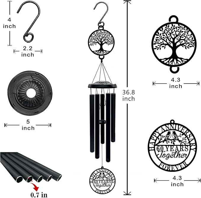 60th Wedding Anniversary Wind Chime Gifts for Parents Couple Husband Wife Friends Keepsake Decoration for Home or Garden