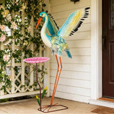 39“ Metal Heron Bird Statue with Pink Birdbath, Garden Statue Decor Yard Art for Lawn, Backyard - Unique Animal Figurine for Birthday, Housewarming, Christmas