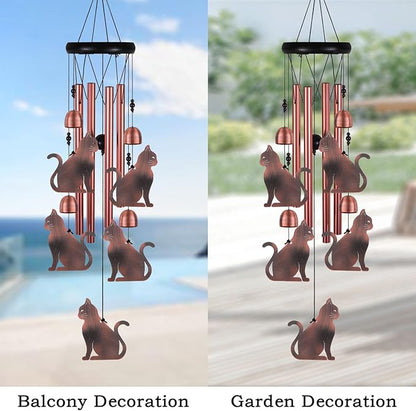 Cat Wind Chimes for Garden, Gifts for Mom, Home, Balconies, Rooms, Patio, Indoor, Outdoor Cat Decoration, Aluminum Cats Chimes, Cats Wind Catcher, Red Copper Cats Wind Bells, Cats Wind Chimes Decor