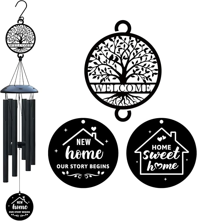 House Warming Gifts New Home, 37" Black Wind Chimes Housewarming Gifts, New Home Gift Ideas for Women Men Homeowners Couples Family Friends,Outdoor Decor for Patio,Garden,Yard