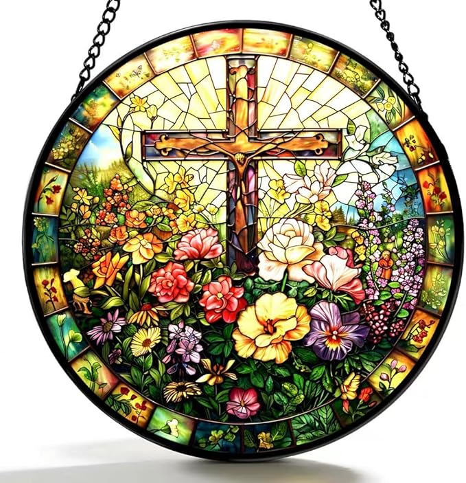 Funoasis Stained Glass Window Hanging 6.3 Inches Suncatcher - The Religious Atmosphere Imbued with A Pastoral Style Ornaments Sun Catcher Home Decor Women Birthday