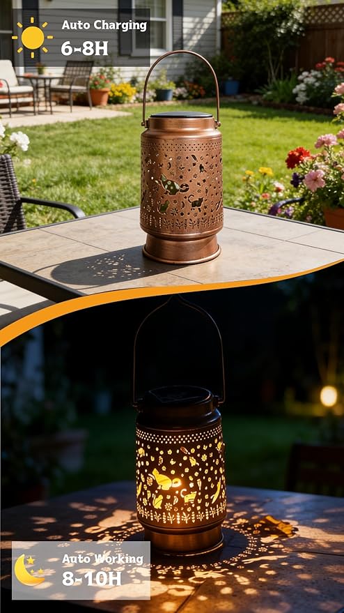 cat Solar Light Outdoor Waterproof Hanging Ornament, Solar Decoration LED Lantern Outdoor Garden Decoration, Suitable for Patio, Patio, Lawn, Tabletop, Path, Landscaping, Cat Lover(cat)