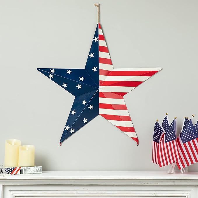 Glitzhome 30.75" H Metal Star Patriotic Garden Yard Stake, 4th of July American Holiday Wall Decor for Home Yard Front Door National Day Decoration