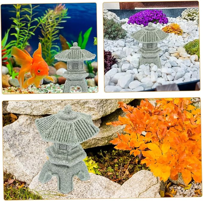 Yardwe 4pcs Miniature Sandstone Pagoda Statues Zen Decor for Use Japanese Lantern Sculptures for Bonsai and Aquariums
