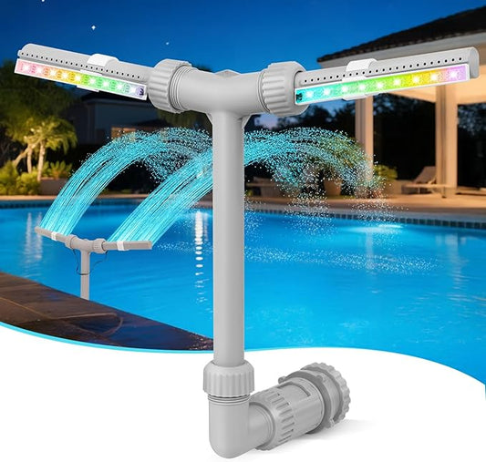 Solar Pool Fountain with Lights - Dual Spray Water Fountains for Above Ground/Inground Pools, High-Pressure Waterfall & Pool Sprinkler Fountain Accessories