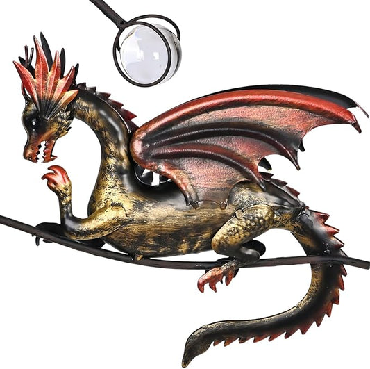 Metal Dragon Garden Decorative Stakes Balancing Yard Art 49" H, Artisam Crafted Iron Balancer Sculpture, Gifts to Dragon Lovers as Lawn Court Patio Exterior Spaces All Season Outdoor Decor