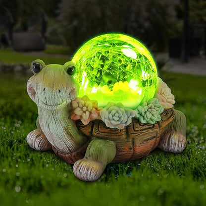 Solar Turtle Garden Statue Lights for Outdoor Decor with Succulent and LED Lighting - Lawn Decoration Resin Tortoise Figurine for Patio Yard Balcony Ornament - Valentine Day Gifts for Mom Grandma