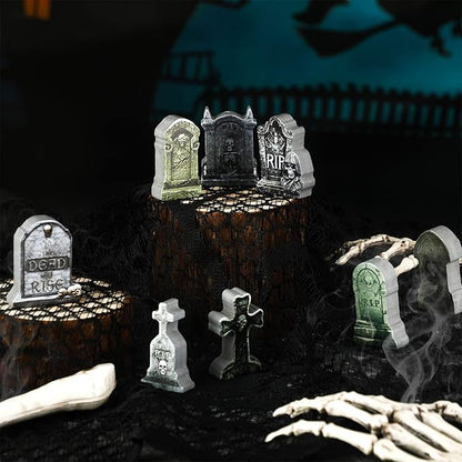 Kathfly 9 Pieces Miniature Tombstones Mini Village Tombstones Figurines Miniature Spooky Town for DIY Crafts Outdoor Home Garden Halloween Decor