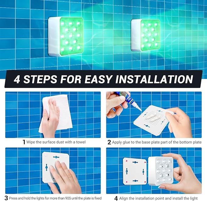 LOFTEK Rechargeable LED Pool Lights with Magnet & Remote, 13 LEDs Color Changing Underwater Pool Lights, Waterproof Swimming Pool Light for Pond, Bathtub, Vase, Fountain (4 Pack-Rechargeable-II)