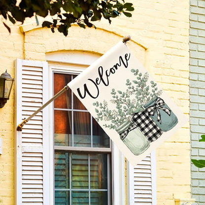 AVOIN colorlife Eucalyptus Mason Jar Spring Summer House Flag 28x40 Inch Double Sided Outside, Buffalo Plaid Welcome Yard Outdoor Flag