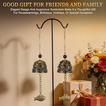 Chuangdi 2 Pcs Fengshui Bell Vintage Dragon Bell Fengshui Wind Chimes Good Luck Hanging Supplies for Home Garden Good Luck Blessing Patio Yard Indoor Outdoor Front Door Decorations (Dragon and Carp)