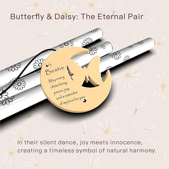 Bestie Gifts for Women, Best Friend Birthday Gifts, 32" Butterfly Daisy Modern Wind Chimes, Unique Friendship Gift for Birthday, Bestie Gift Ideas for Bestfriend BFF (for Bestie)