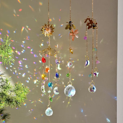 Crystal Suncatcher with Flower, Hanging Rainbow Maker with Colorful Prisms, Honeybee Suncatcher Gift, Window Ornament for Home, Garden, Patio Decor