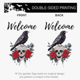 Halloween Welcome Garden Flag Skull Floral Rose Crow Double Sided Vertical Yard Flag Day Of The Dead Bird Rest Bird Floral House Flags 12 x 18 Inches Holiday Villa Outdoor Decorative