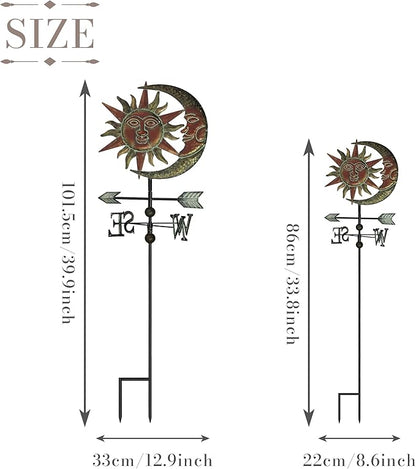 TERESA'S COLLECTIONS Sun & Moon Face Solar Outdoor Lights, Metal Decorative Stake Weathervane Garden Decor for Outside, Yard Decorations Outdoor Lawn Ornaments for Porch Decor Gifts for Mom, 40"