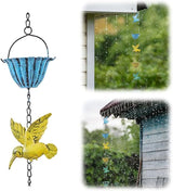 Rain Chains for Gutters, 7.87Ft Hummingbird and Cup Rain Chains for Gutters, Adjustable Rain Chimes for Outside Replacement Downspout for Gutters Eaves Drainage, Green