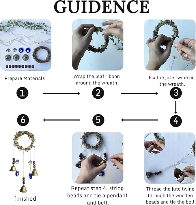 44 Pcs Witch Bells DIY Kit for Door Knob, with Wreaths Protection Witch for Bell Witchy Decor Hanging Wall Home Bedroom Garden Witchcraft Decorations Witches Wind Chimes Decor Retro Color