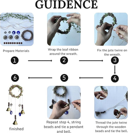 44 Pcs Witch Bells DIY Kit for Door Knob, with Wreaths Protection Witch for Bell Witchy Decor Hanging Wall Home Bedroom Garden Witchcraft Decorations Witches Wind Chimes Decor Retro Color