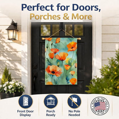 Caroline's Treasures California California Poppies in Watercolor House Flag Large Porch Sleeve Pole Decorative Outside Yard Banner Artwork Wall Hanging, Polyester, House Size, Multicolor
