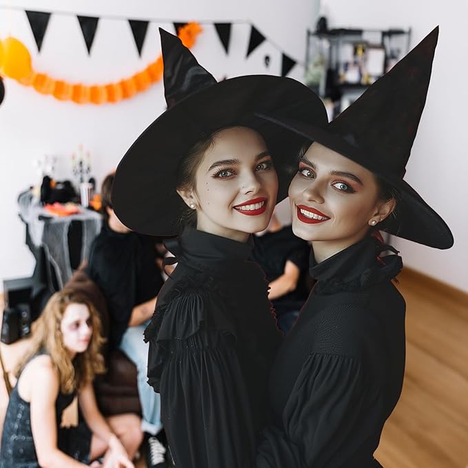 Halloween Hanging Bats 12 Pieces 3D Realistic Scary Bats and 6 Witch Hats Costume Accessories Party Decorations for Yard Sign Outdoor Indoor Lawn Decor