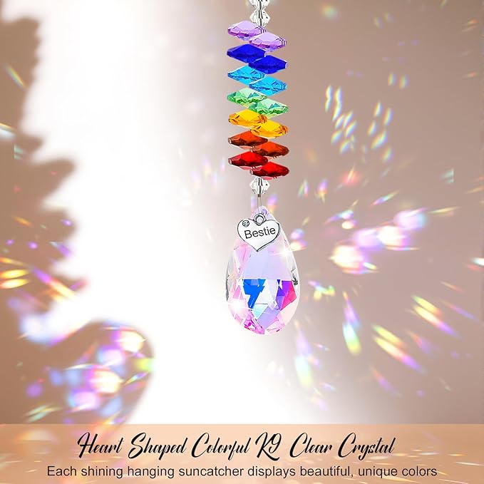 Friendship Gift Suncatcher, Best Friend Crystal Hanging Ornament for Rainbow Maker Bestie Gifts Hanging Crystal Heart Sun Catcher Ornament Gift for Hanging Decoration