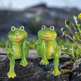 Garden Statues for Outside, 2PCS Animal Sitting on Stone Figurine Resin Garden Statues Forg Figurines and Statues Forg Garden Decor Forg Statues for Garden Courtyard Lawn Ornaments