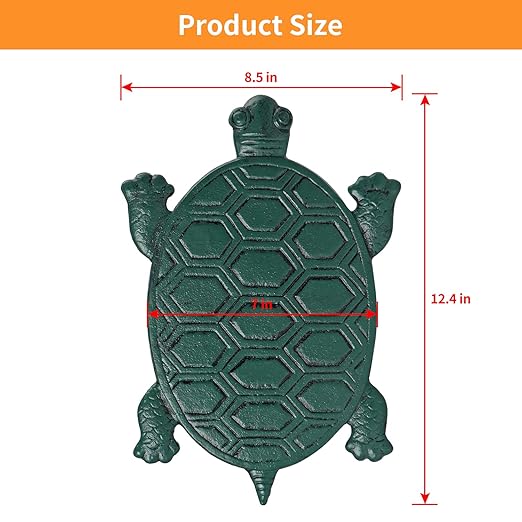 Tortoise Stepping Stone, Cast Iron Turtle Paver, Decorative Garden Flagstone for Lawn, Yard, Walkway, Flower Bed (Green)