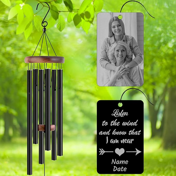 Personalized Custom Wind Chimes Memorial Engraved Gifts for Loss of Loved One Mother Dad Mom Dog Pet Customized Outdoor Sympathy Wind Chimes with Photo Text
