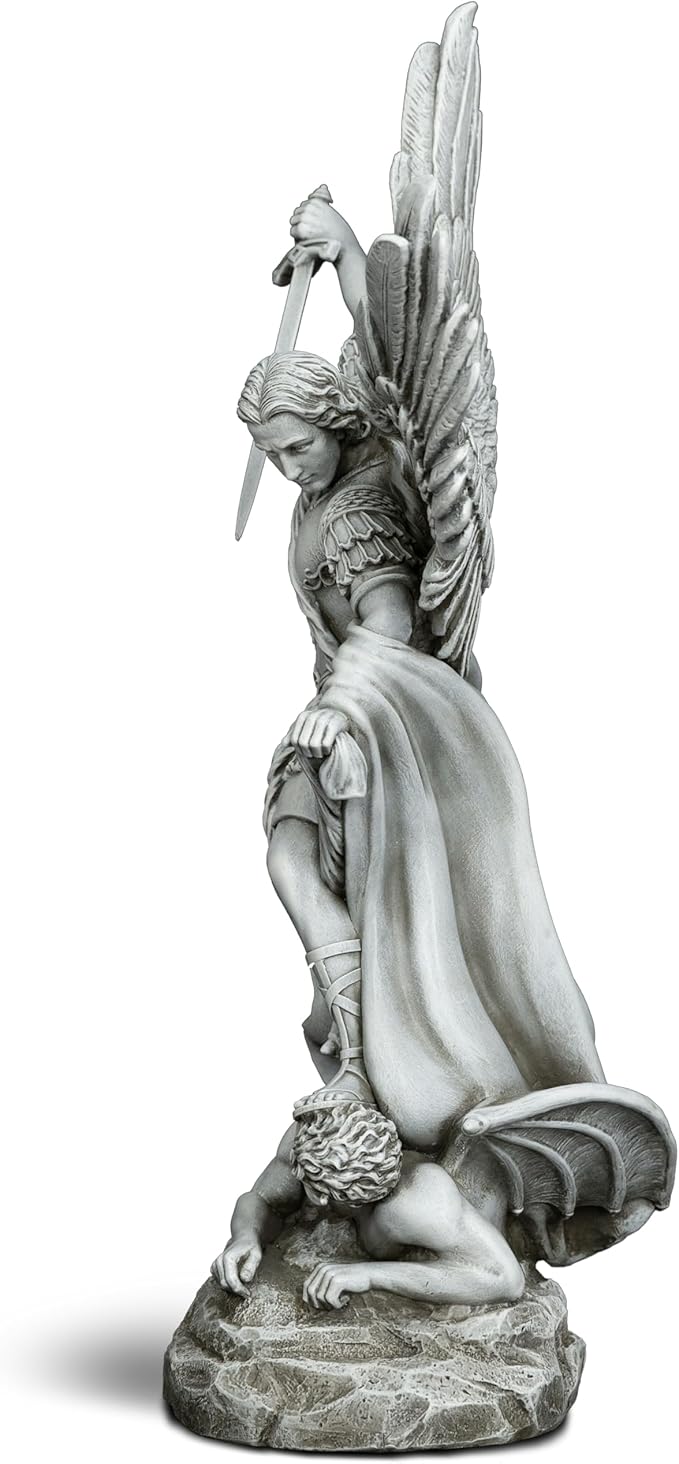 DevotedWalls 20.5" Large Saint Michael Statue Outdoor,Michael the Archangel Slaying Satan,Large Garden Religious Sculpture,San Miguel Arcangel Defender for Porch,Patio or Church Entryway