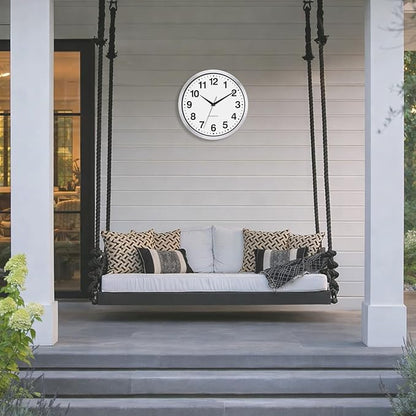 Caysie 12 Inch Sealed Indoor Outdoor Clocks Waterproof, Silent Battery Operated Quartz Metal Wall Clock for Patio Pool Bathroom Home (Silver)
